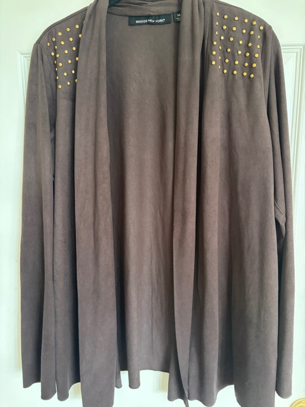 Briggs New York Brown Med Draped Open-Front Jacket with Gold Studs